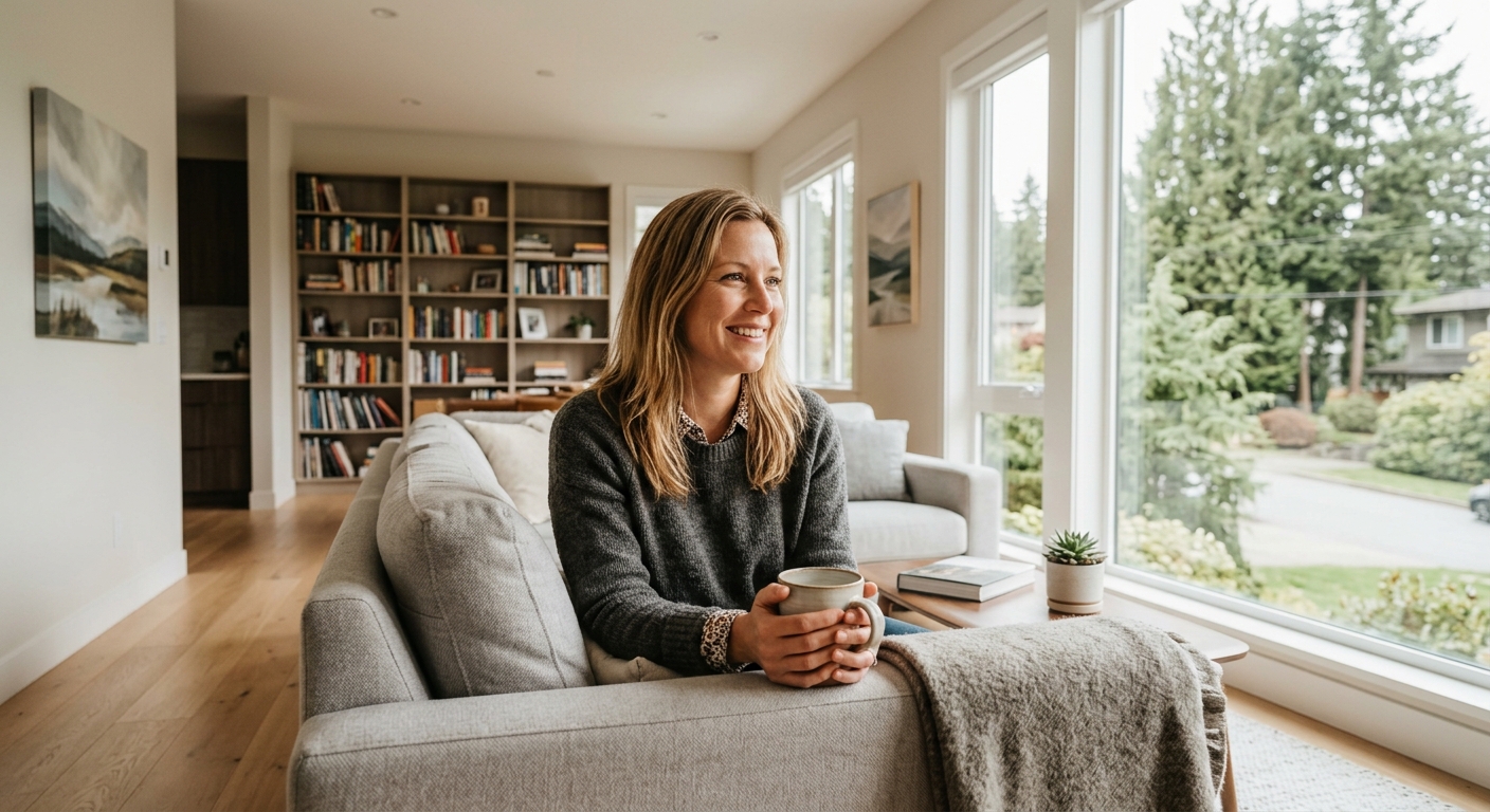 Canadian couple reviewing pension and retirement paperwork at a kitchen table