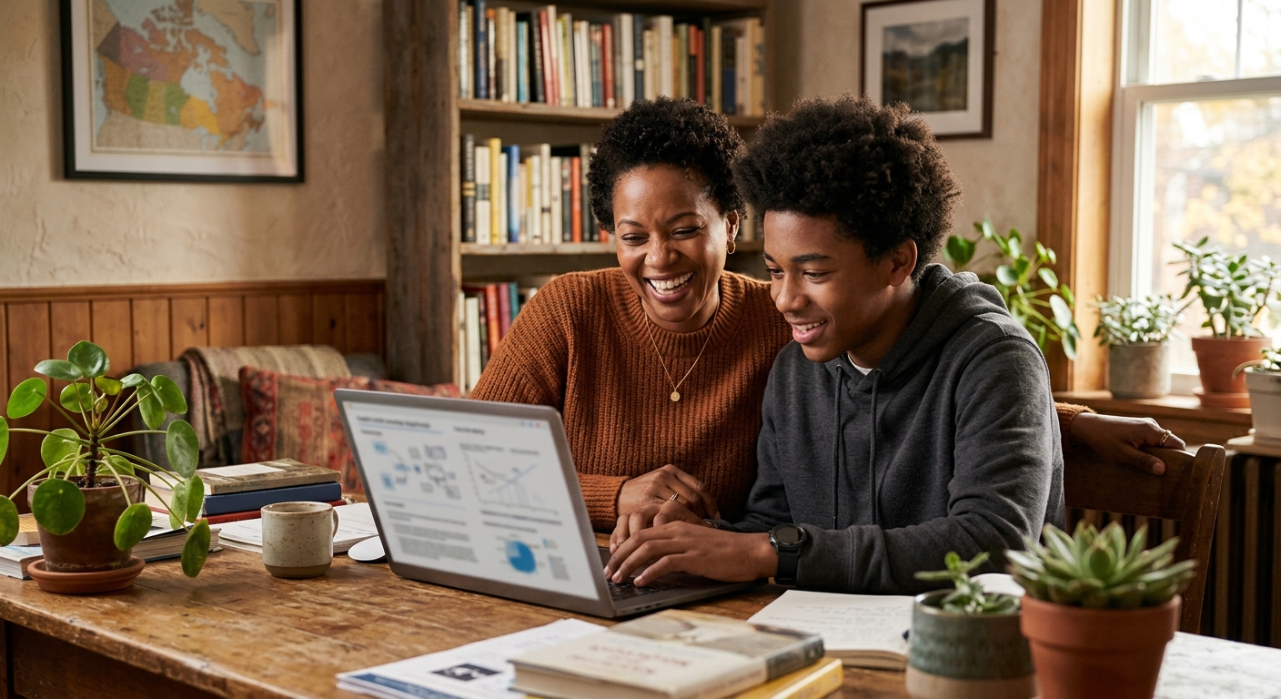 Canadian couple reviewing retirement and RRSP planning paperwork at home